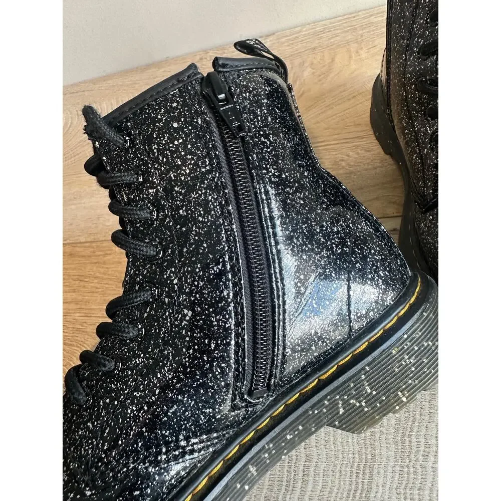 Dr. Marten's Junior Lace Up Fashion Combat Boot Black Cosmic Glitter US 4 1460